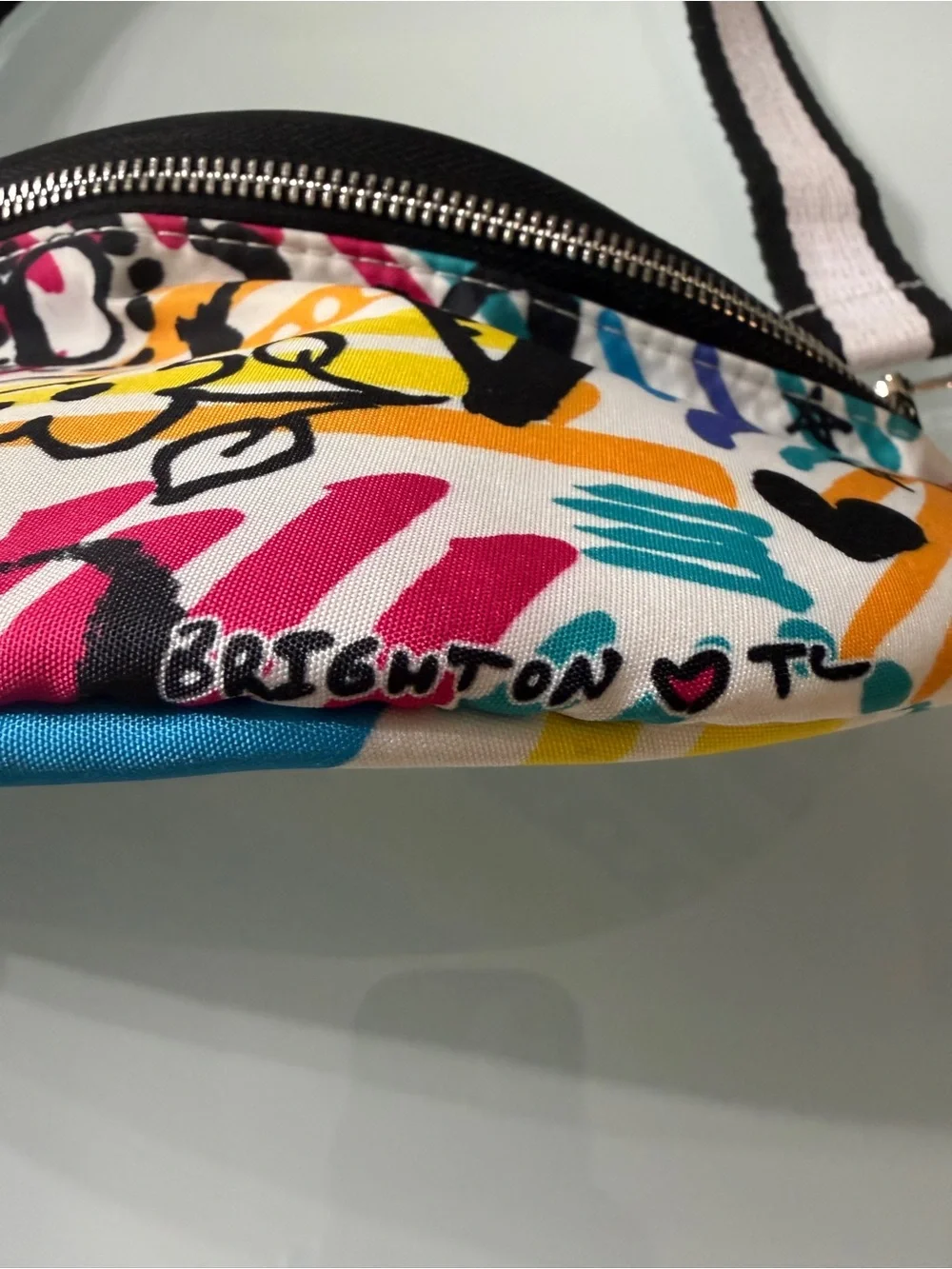 Multicolor Graphic Floral Crossbody Bag with Striped Strap
